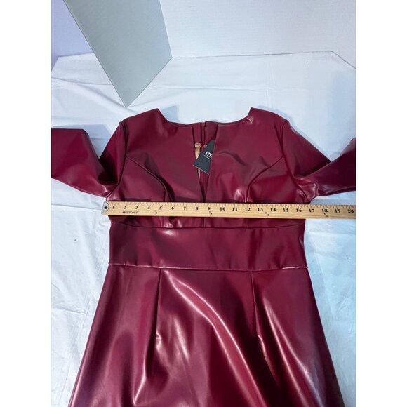Stylewe Burgundy Faux Leather Dress 3/4 Sleeves Back Zipper Closure Women Small - Picture 8 of 11
